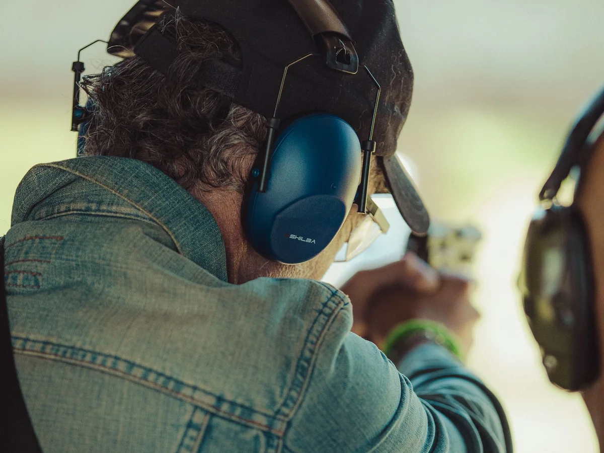 Outdoor shooting practice with hearing protection