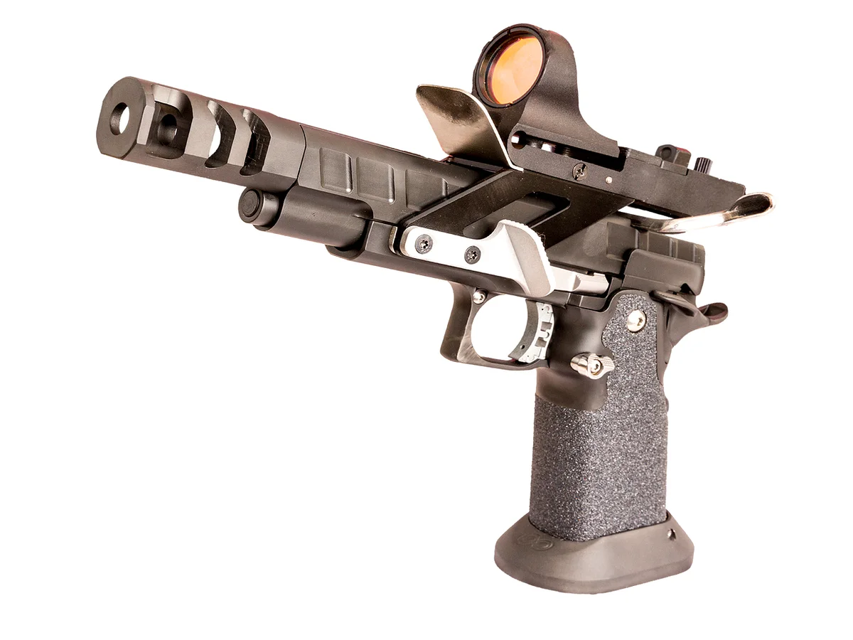 Competition handgun with optic and extended controls